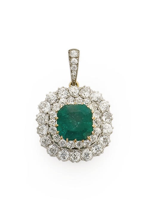 PENDENTIF EMERAUDE ET DIAMANTS