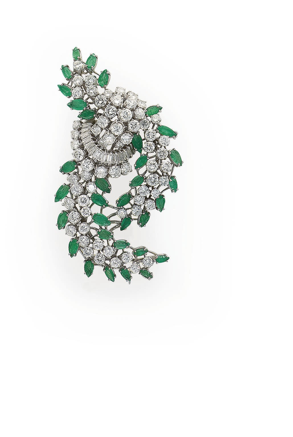 BROCHE EMERAUDES ET DIAMANTS