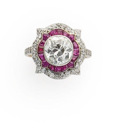 BAGUE BELLE EPOQUE RUBIS ET DIAMANTS