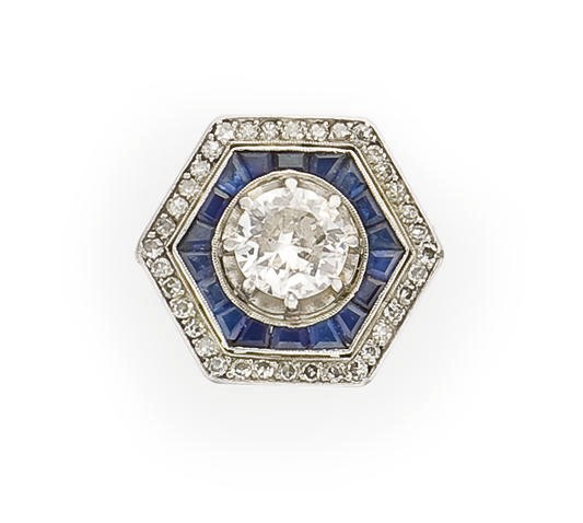 BAGUE ART DECO SAPHIRS ET DIAMANTS