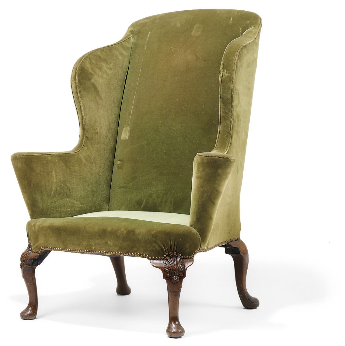 A GEORGE I WALNUT WING ARMCHAIR