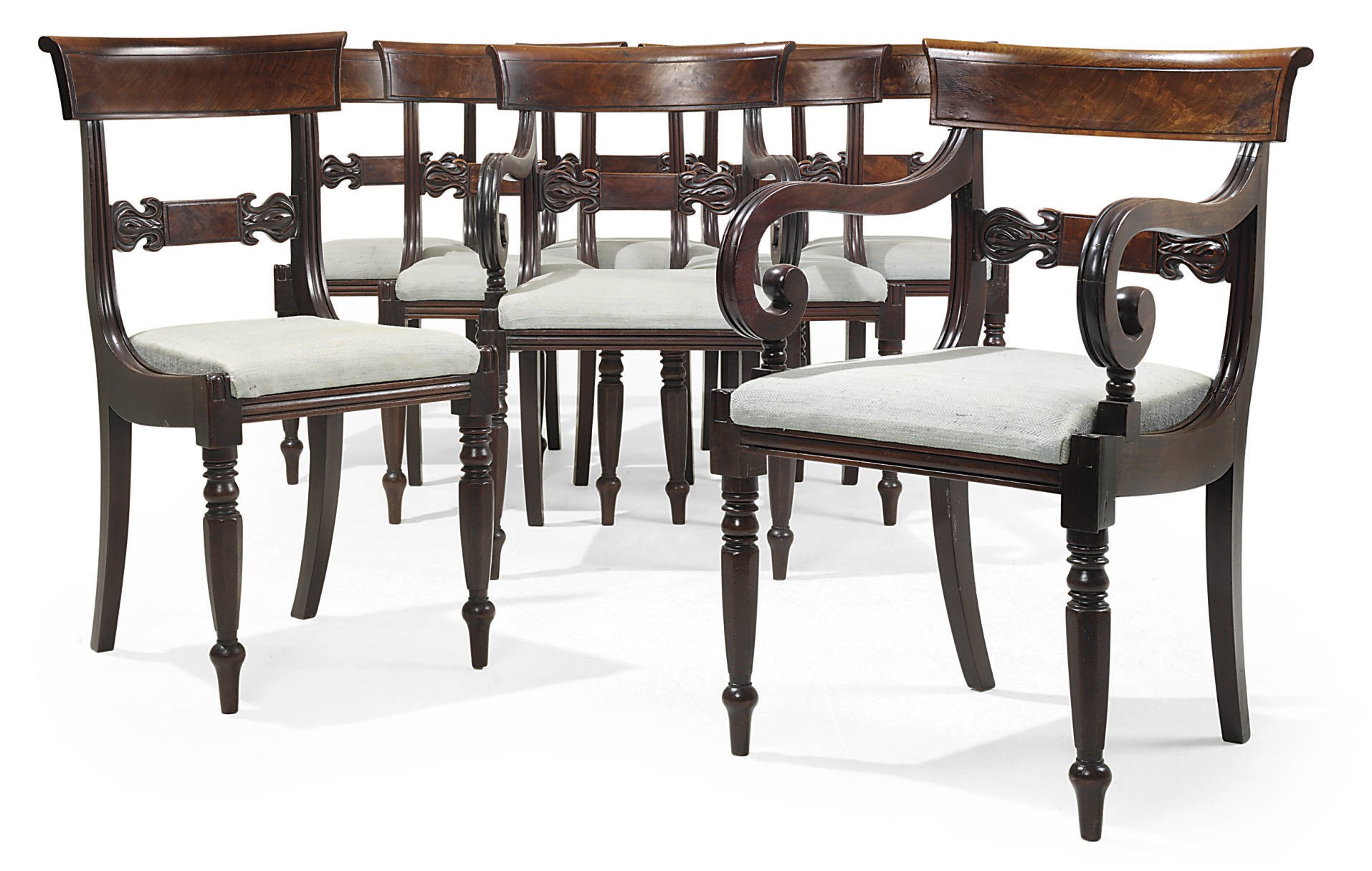 A SET OF EIGHT LATE REGENCY SOLID MAHOGANY DINING-CHAIRS