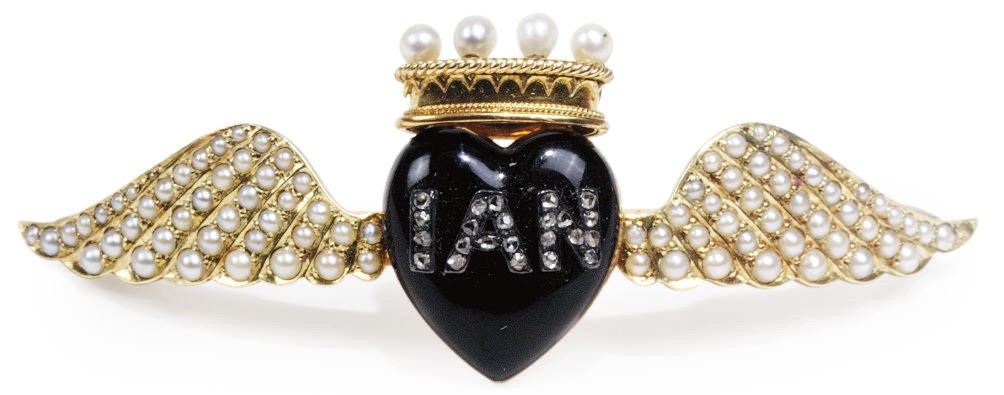 A LATE VICTORIAN GOLD, DIAMOND, ENAMEL LOCKET MOURNING BROOCH FOR IAN DOUGLAS MONTAGU, LORD INVERURIE
