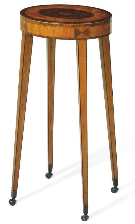 A GEORGE III SATINWOOD AND ROSEWOOD MARQUETRY OVAL OCCASIONAL TABLE