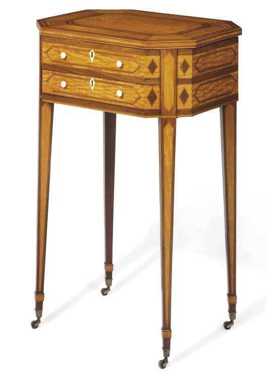 A GEORGE III SATINWOOD AND MAHOGANY WORK-TABLE