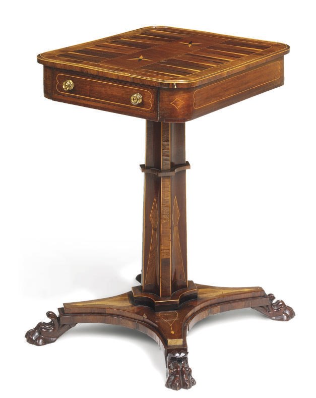 AN EARLY VICTORIAN ROSEWOOD, MAHOGANY AND FRUITWOOD GAMES TABLE