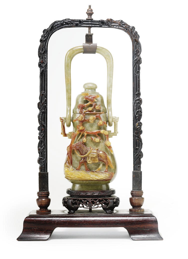 A CHINESE DEEP CELADON AND RUSSET VASE AND COVER