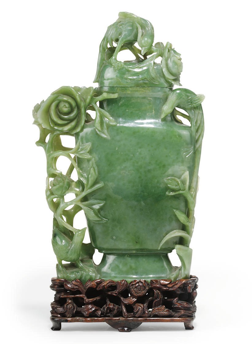 A CHINESE JADE VASE AND COVER