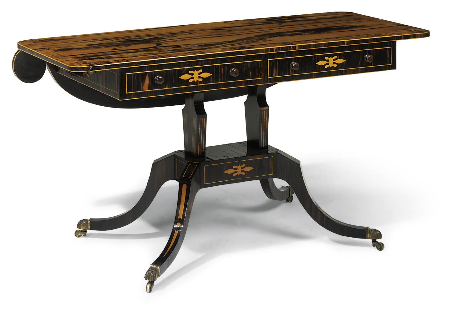 A REGENCY CALAMANDER AND MARQUETRY WRITING-TABLE