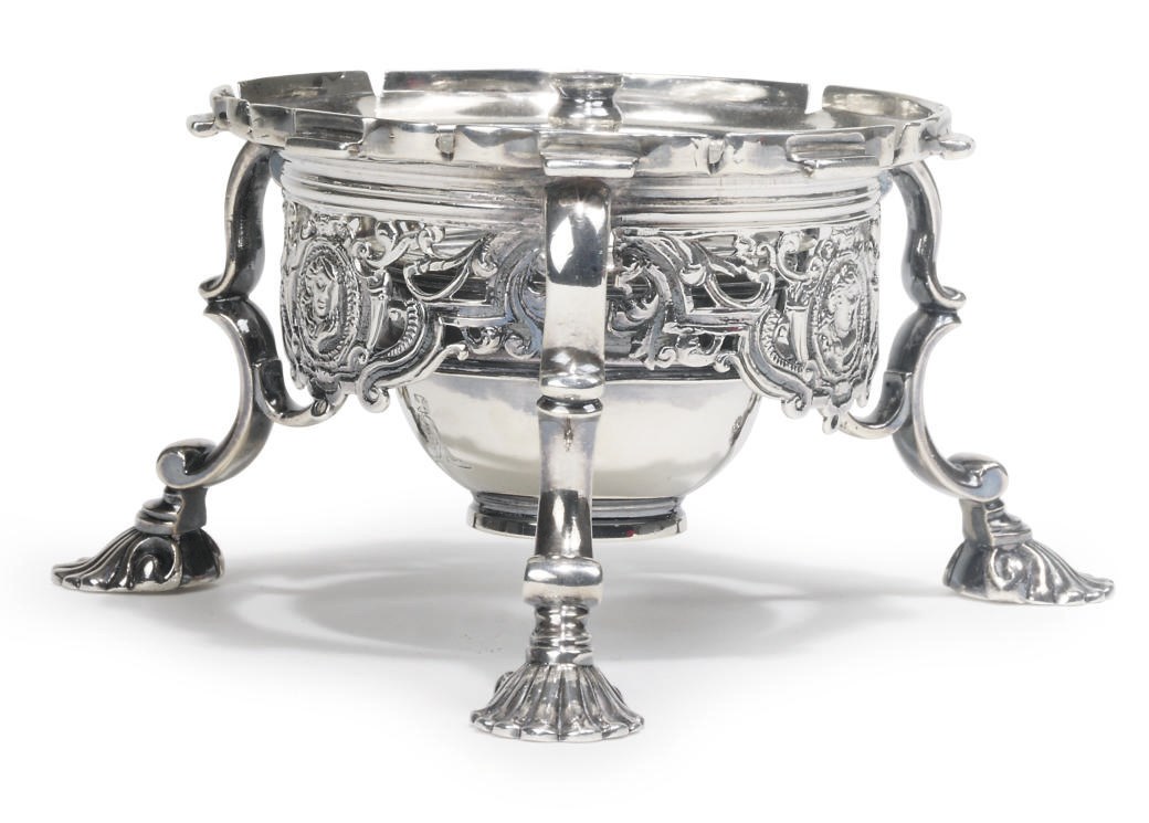 A GEORGE II SILVER KETTLE STAND