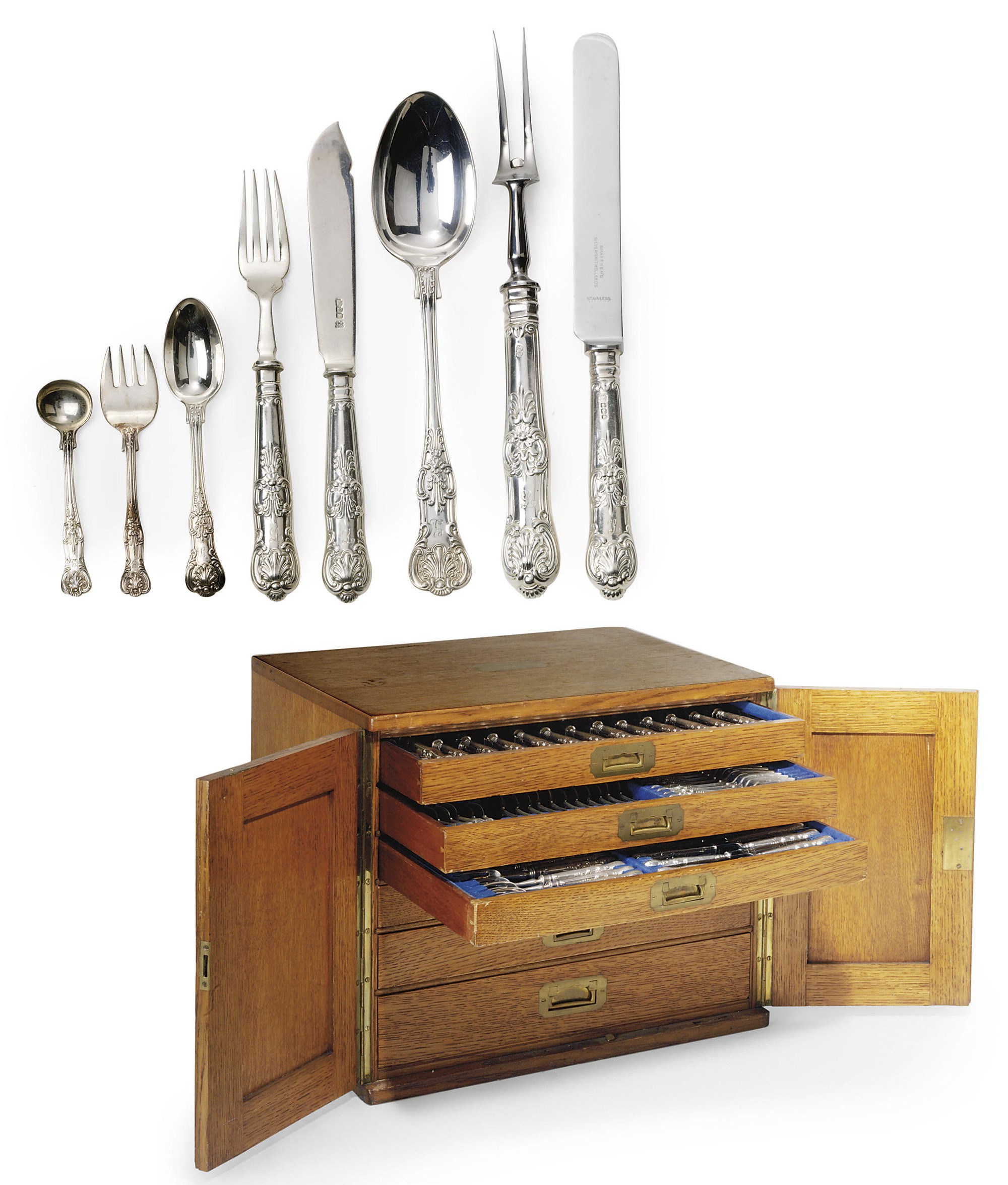 A VICTORIAN/MODERN SILVER TABLE SERVICE OF KING'S PATTERN FLATWARE