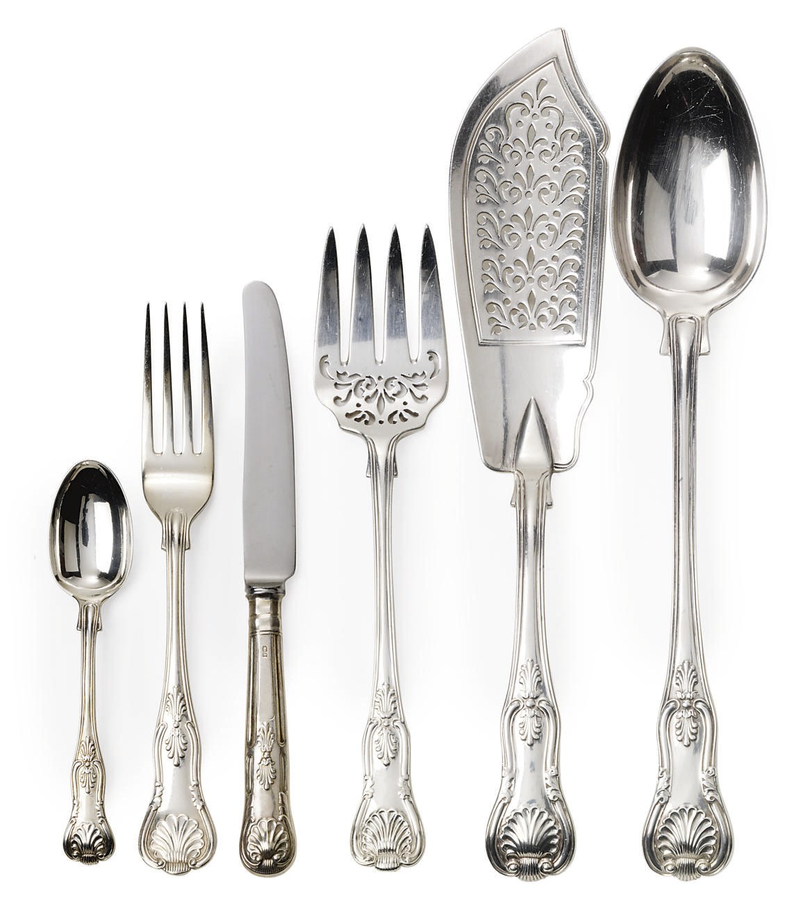 A GEORGE IV/MODERN SILVER TABLE SERVICE OF KING'S PATTERN FLATWARE