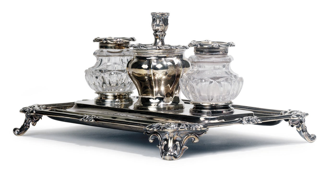 A WILLIAM IV SILVER INKSTAND