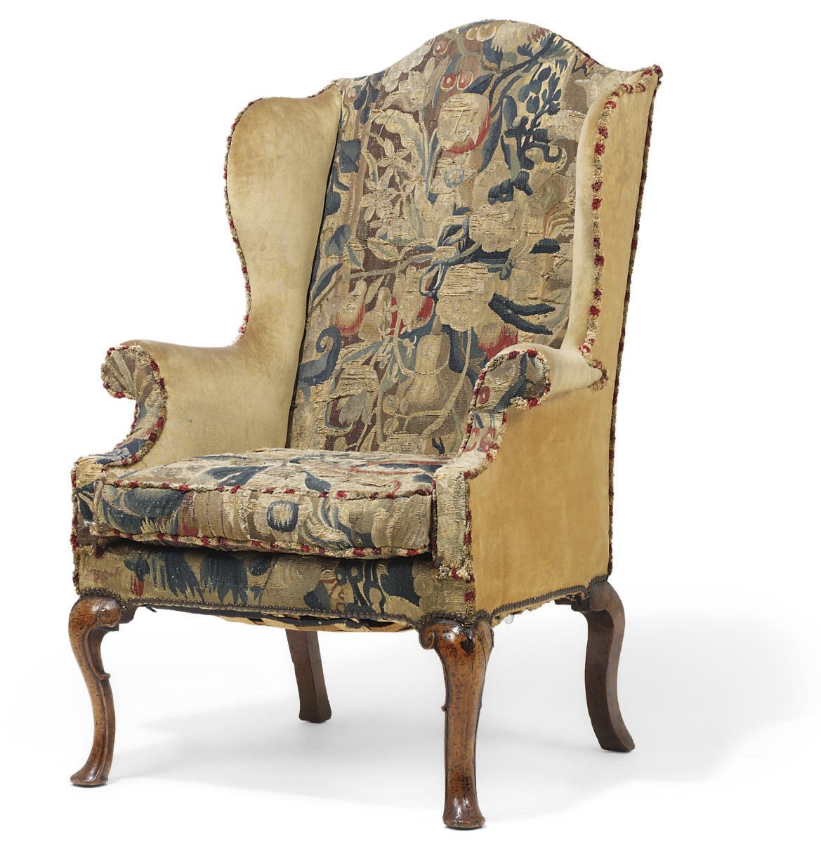 A GEORGE I WALNUT WING ARMCHAIR
