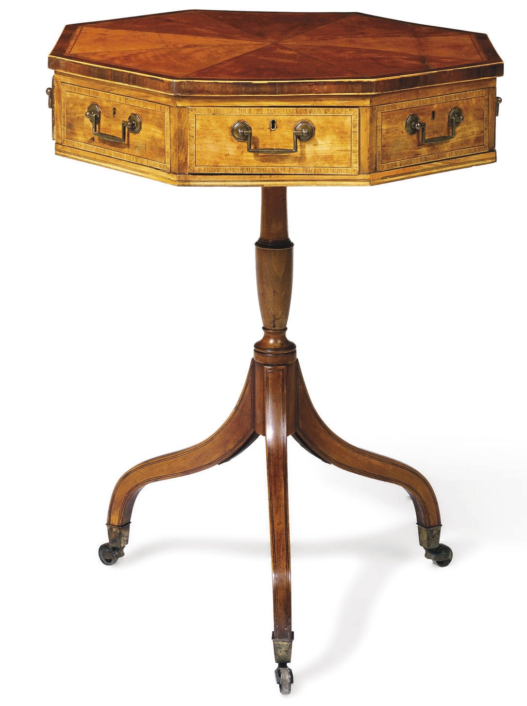 A LATE GEORGE III SATINWOOD AND ROSEWOOD OCTAGONAL OCCASIONAL TABLE