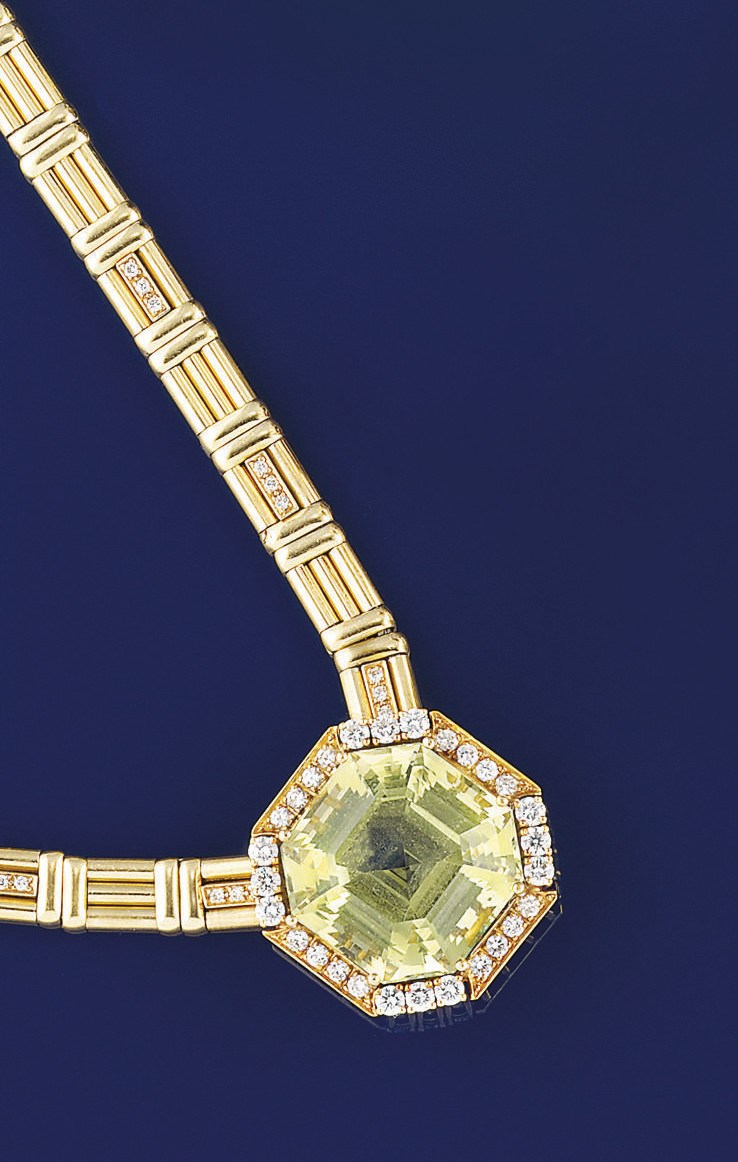 A citrine and diamond necklace