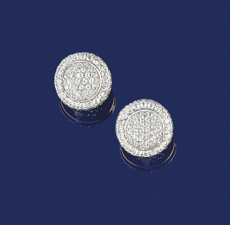 A pair of diamond circular cluster earclips