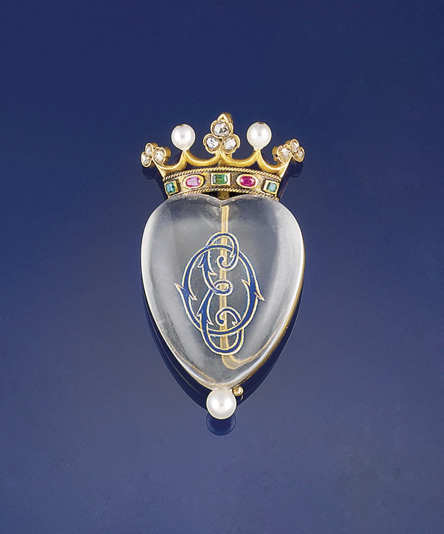An antique rock crystal and gem-set brooch