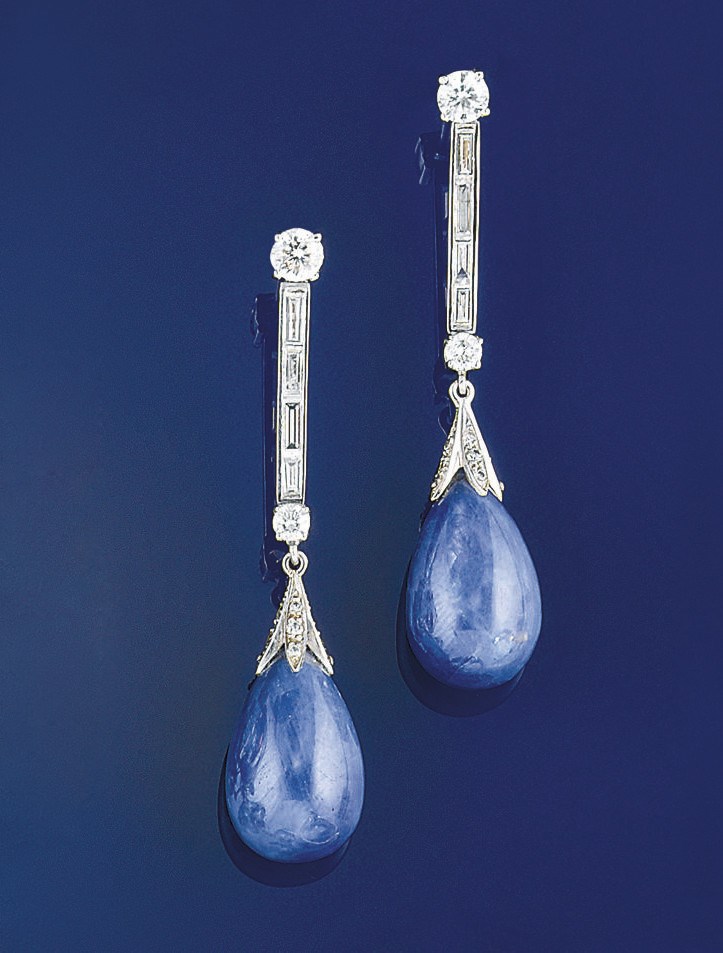A pair of sapphire and diamond earpendants