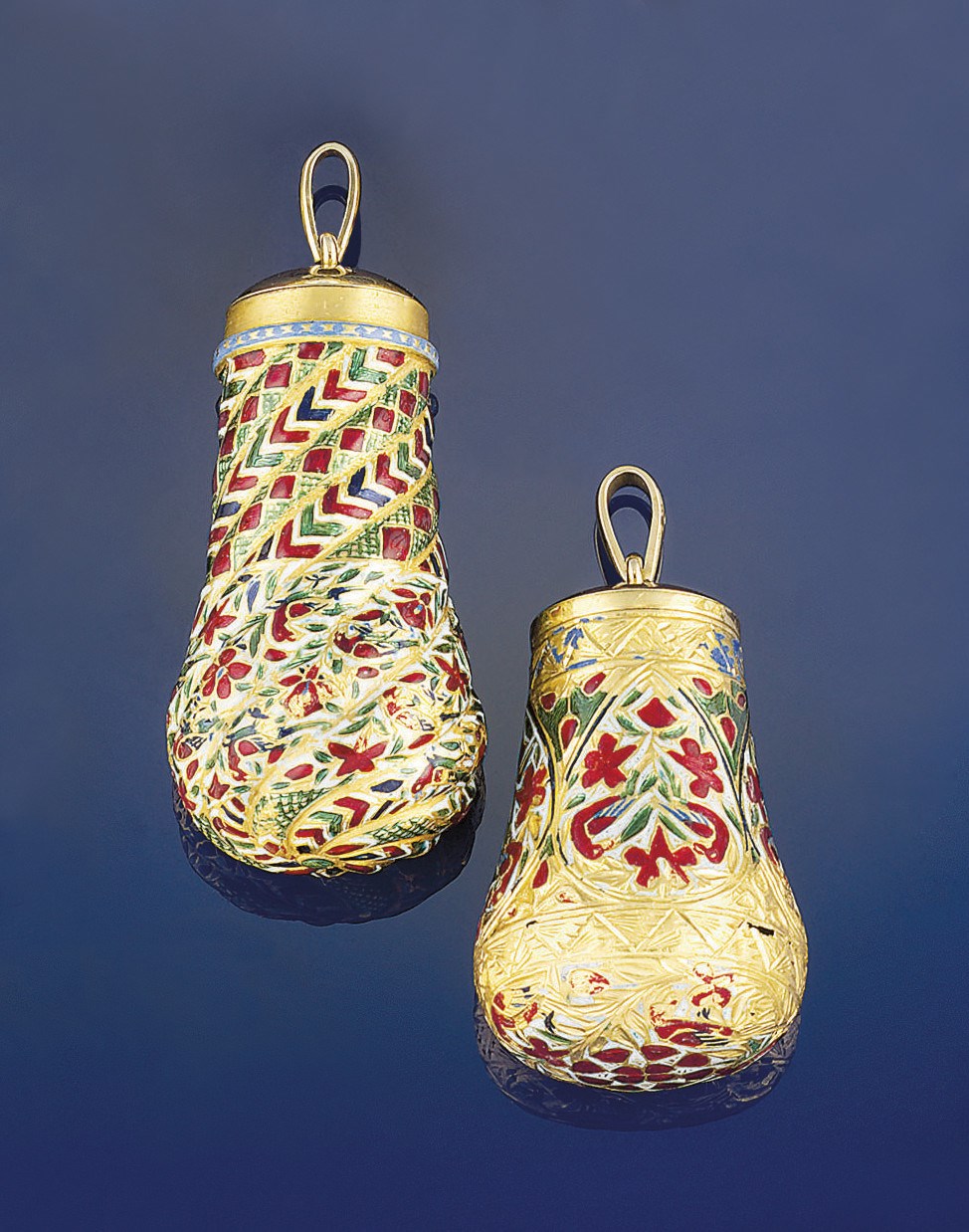 Three Indian enamel pendants