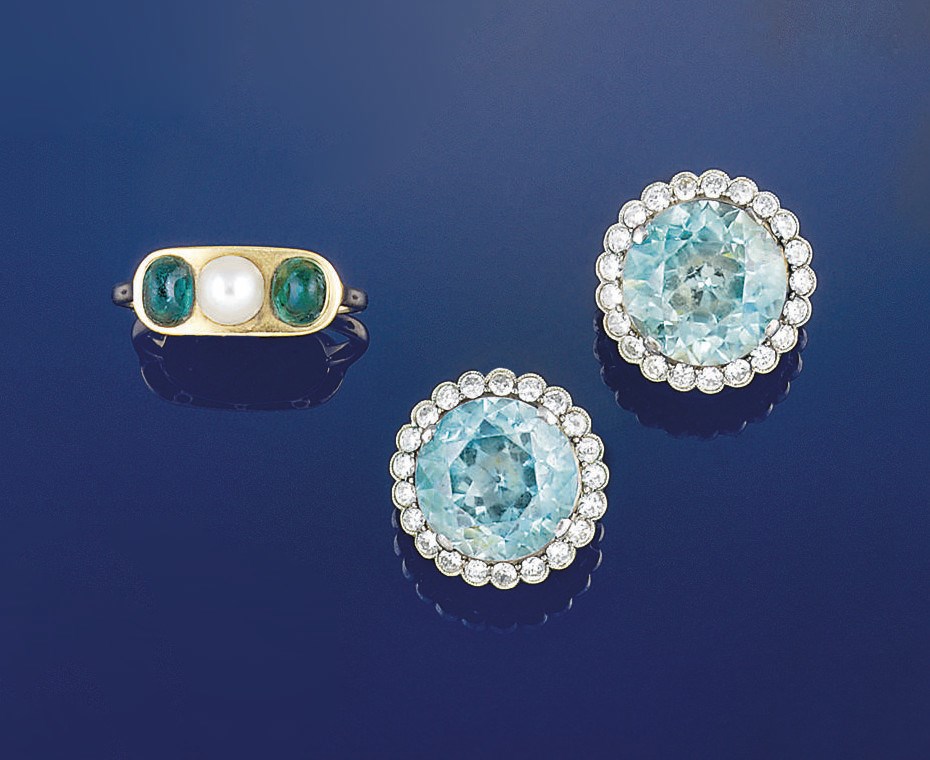 A PAIR OF ZIRCON AND DIAMOND EAR CLIPS