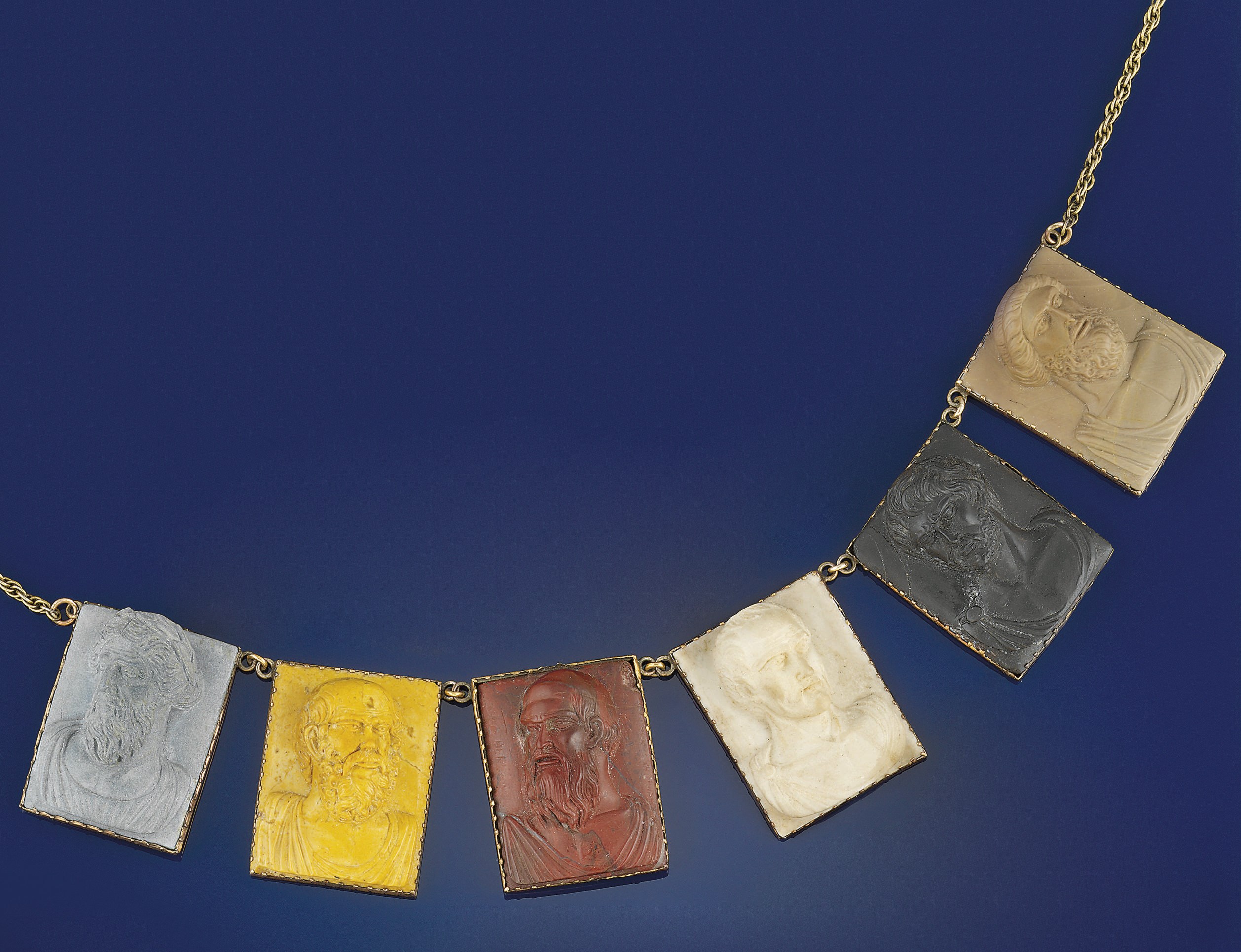 An early 19th century gold-mounted lava cameo necklace