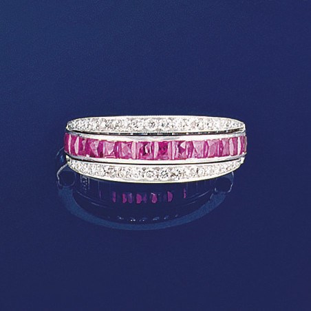 A diamond ruby and sapphire eternity ring