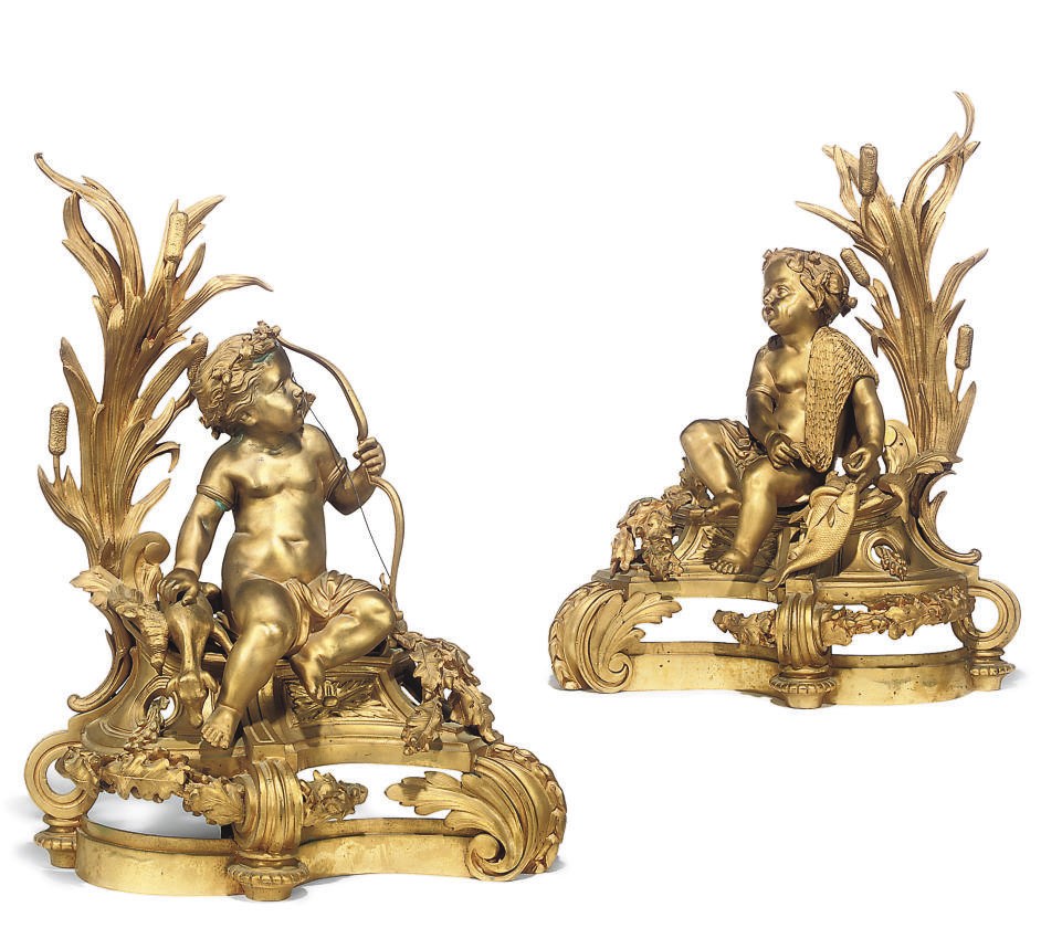A PAIR OF NAPOLEON III ORMOLU CHENETS