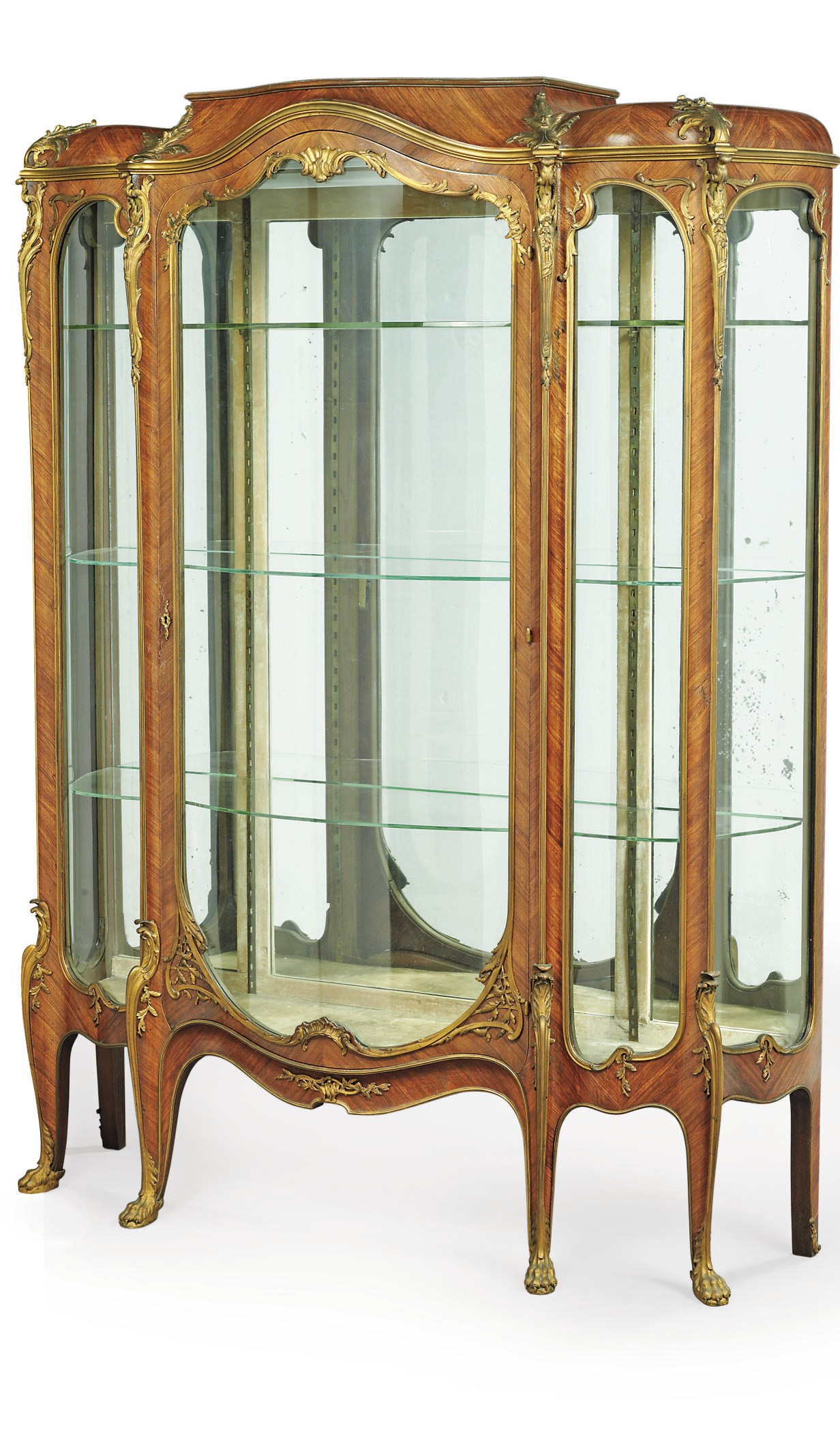 A FRENCH ORMOLU-MOUNTED TULIPWOOD VITRINE