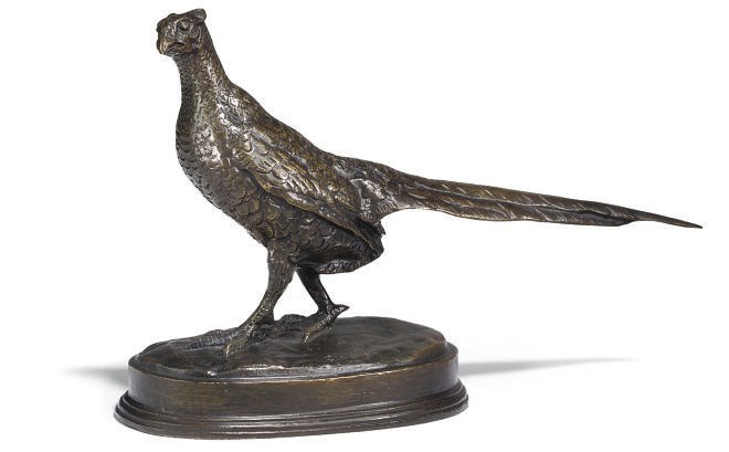 A FRENCH BRONZE STUDY ENTITLED 'FAISAN, TETE TOURNEE A GAUCHE'