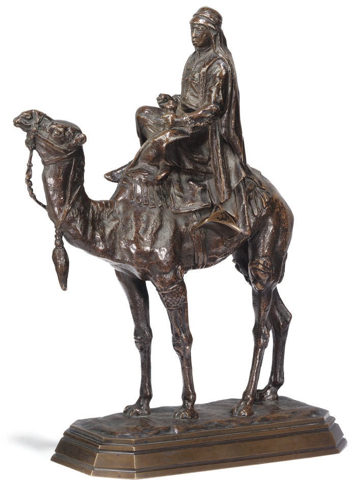 A FRENCH BRONZE GROUP ENTITLED 'DROMADAIRE MONTE PAR UN ARABE'