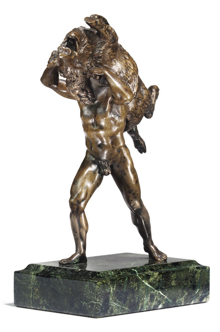A FRENCH BRONZE GROUP ENTITLED 'HERCULE ET LE SANGLIER D'ERYMANTHE'