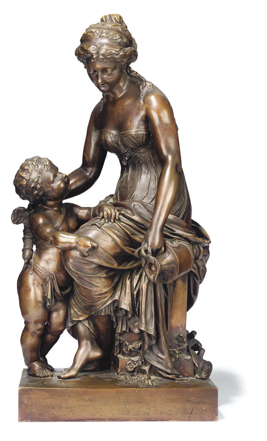 A FRENCH BRONZE GROUP OF VENUS AND CUPID