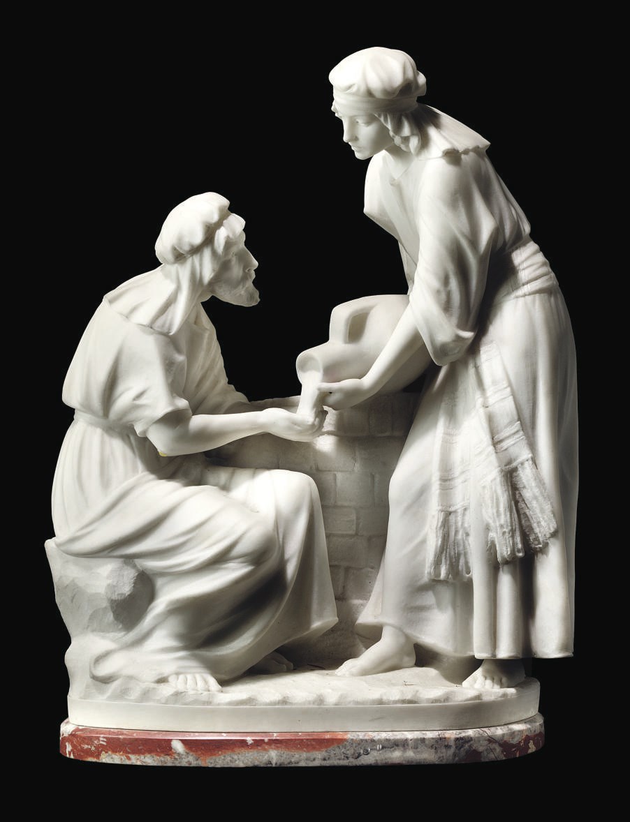 AN ITALIAN MARBLE GROUP OF AN ARAB COUPLE
