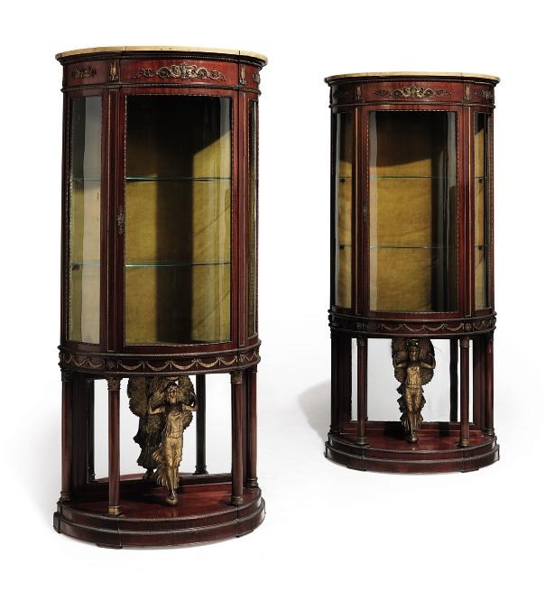 A PAIR OF FRENCH ORMOLU-MOUNTED MAHOGANY VITRINES