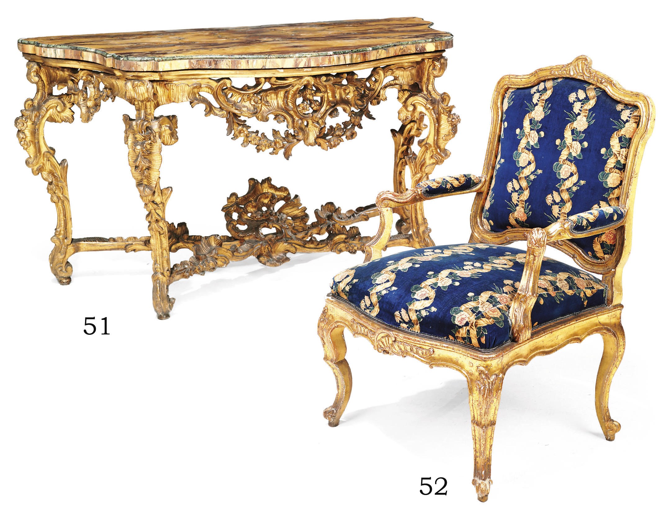 A SOUTH ITALIAN GILT-VARNISHED-SILVERED 'MECCA' ARMCHAIR