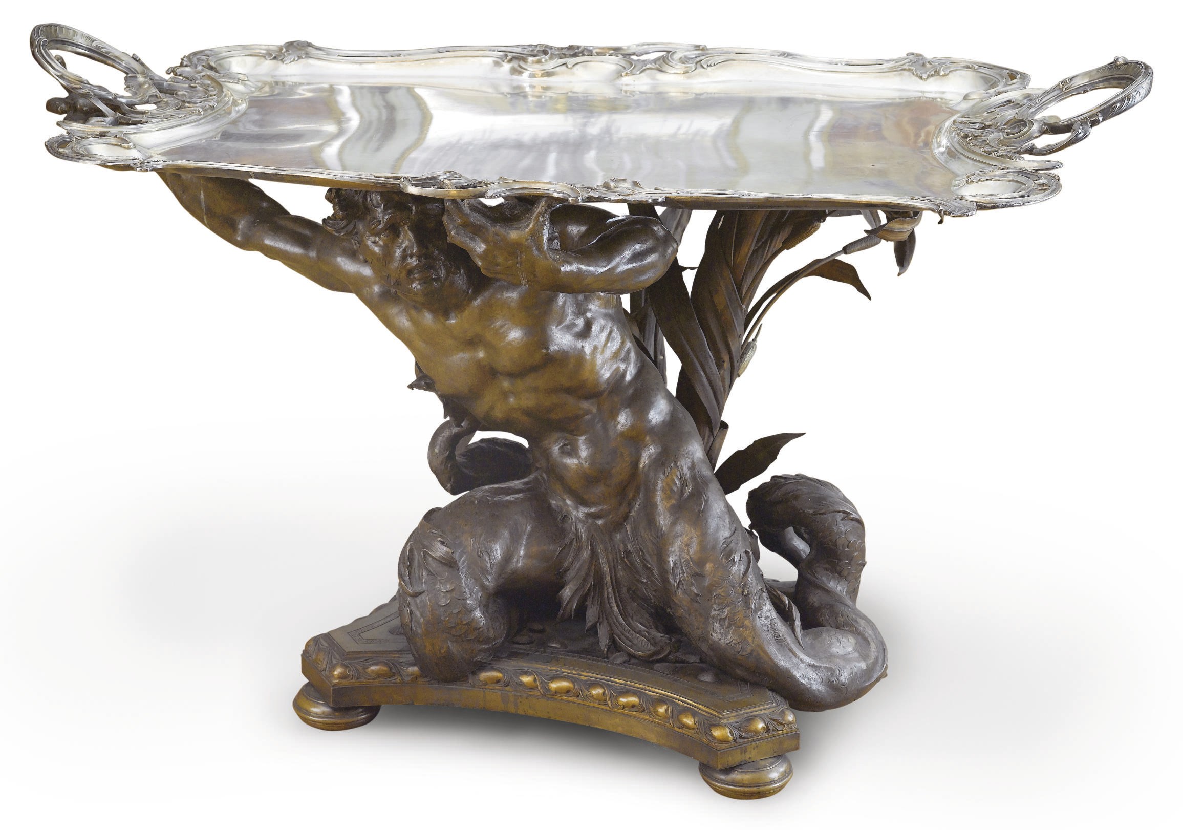 AN IMPORTANT ITALIAN PATINATED BRONZE AND SILVER CENTRE-TABLE
