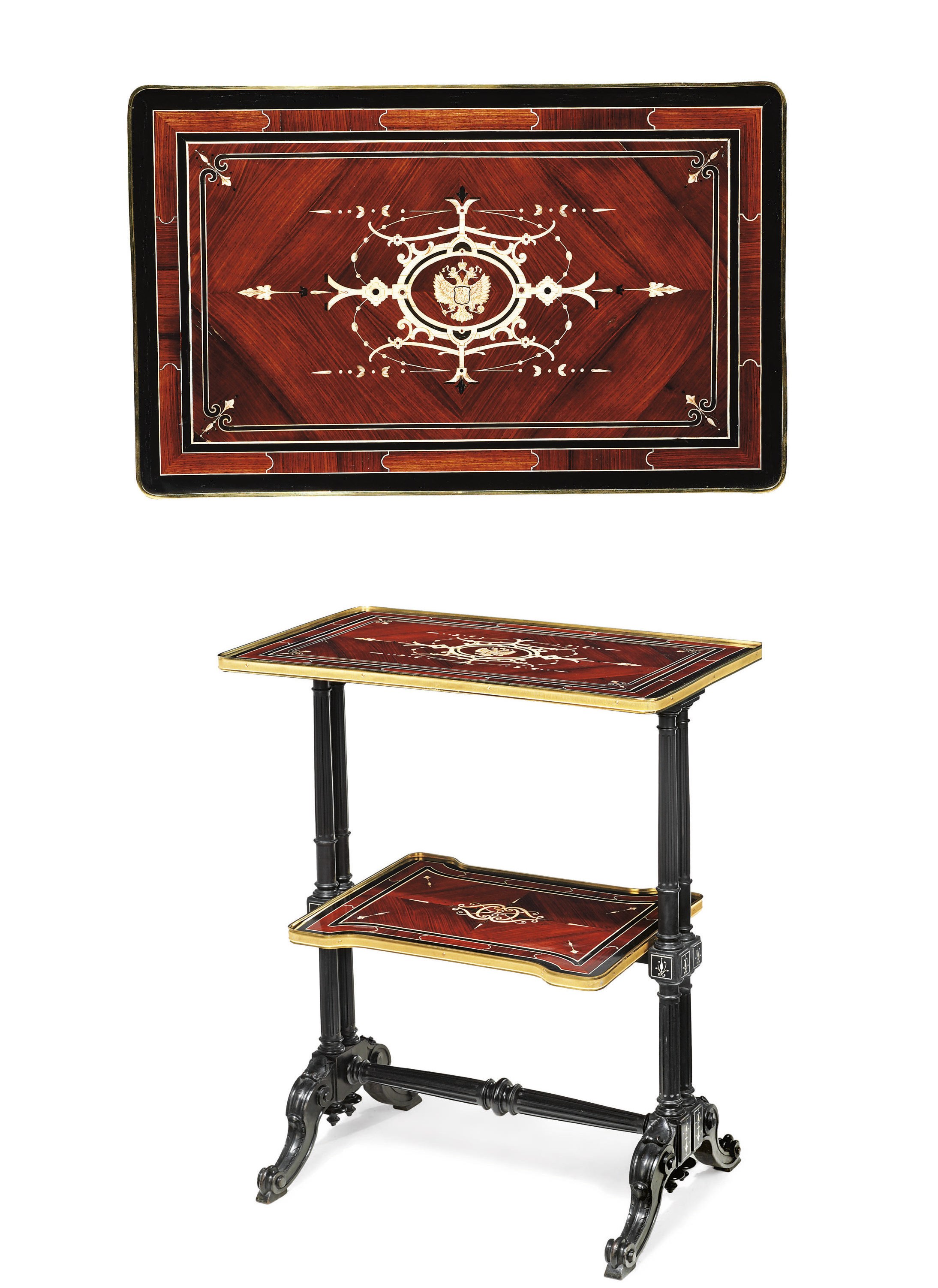 A FRENCH IVORY-INLAID KINGWOOD AND EBONY TEA-TABLE