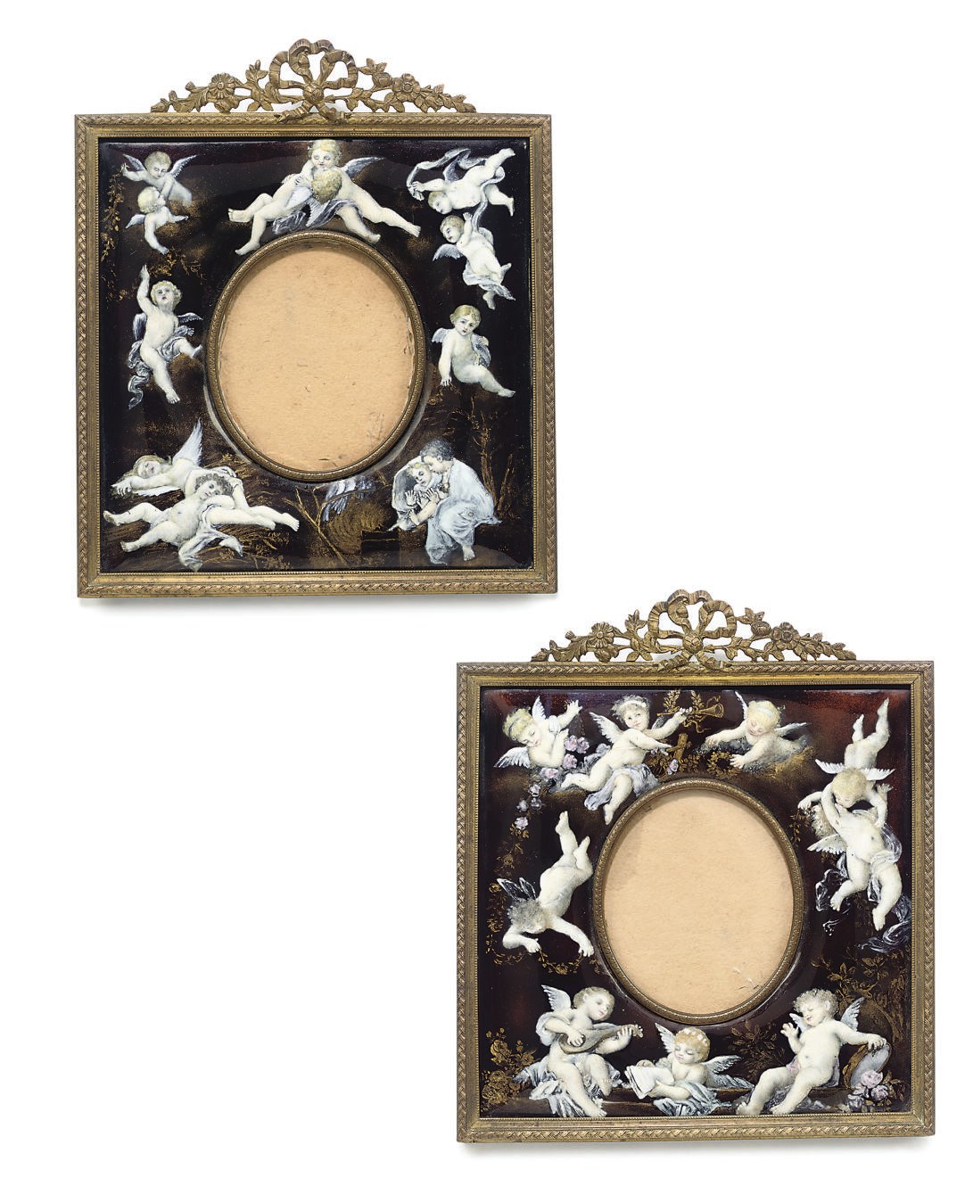 A PAIR OF FRENCH ENAMEL FRAMES