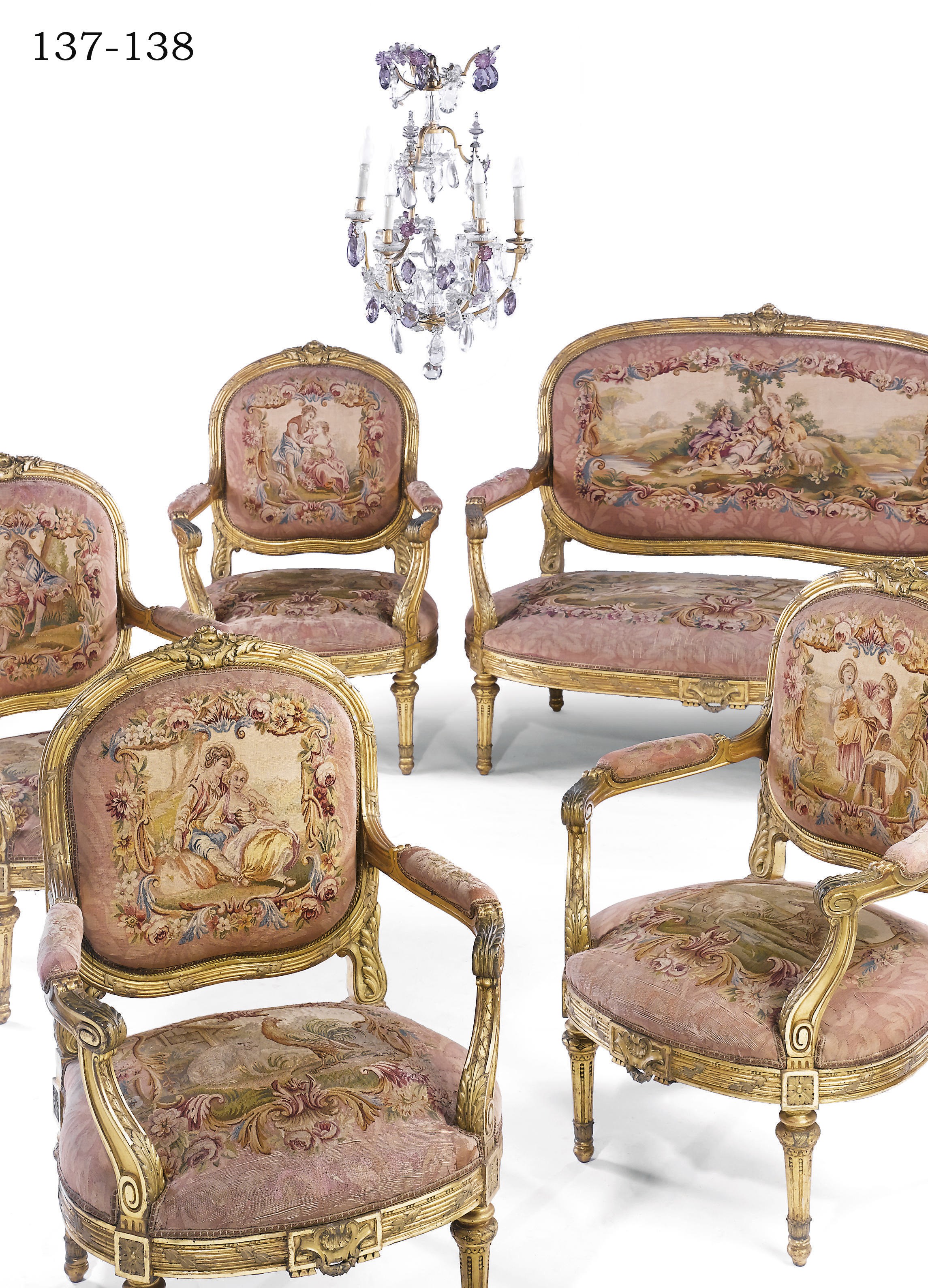 A FRENCH GILTWOOD AND AUBUSSON FIVE-PIECE SALON SUITE