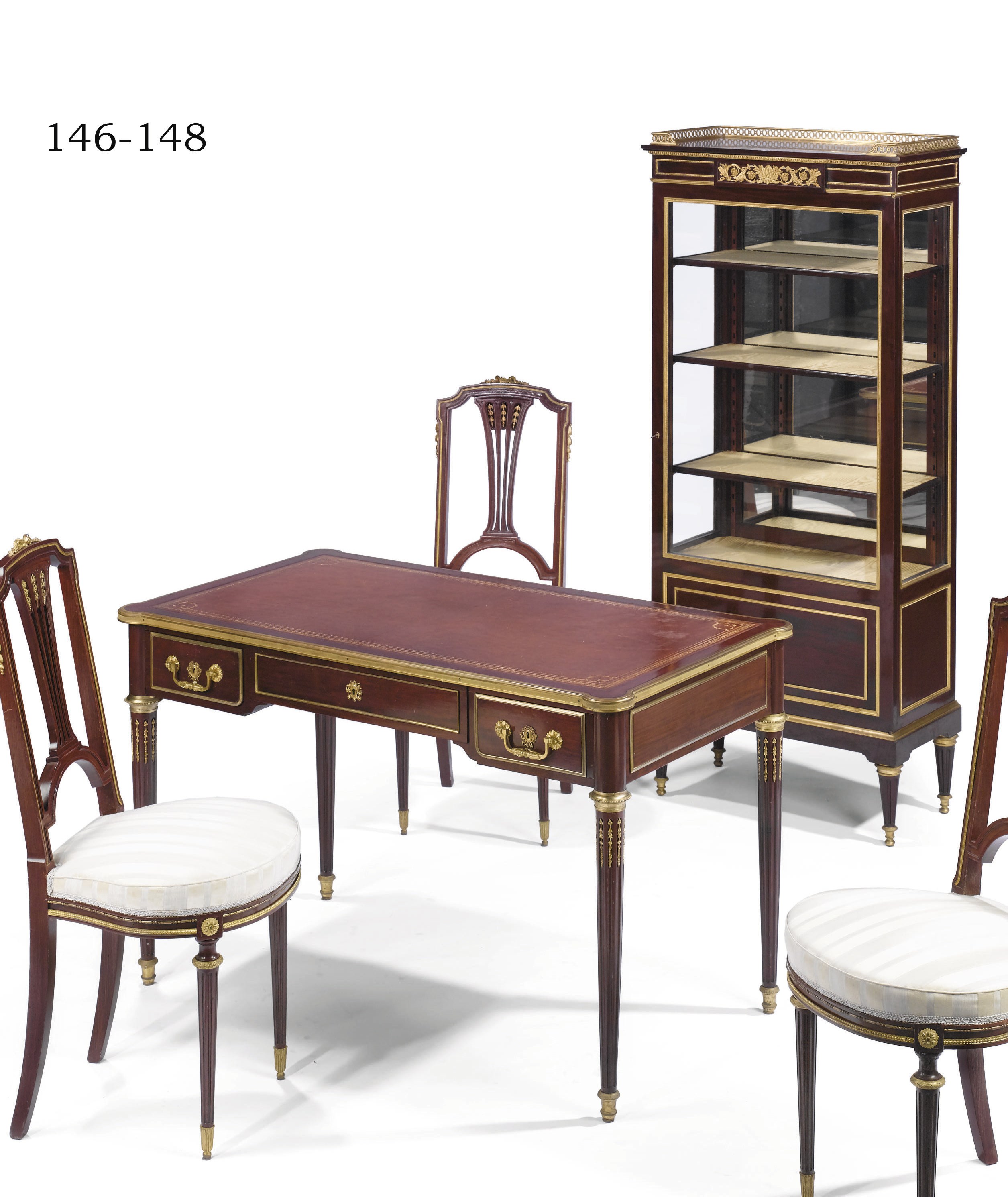 A FRENCH ORMOLU-MOUNTED MAHOGANY BUREAU PLAT