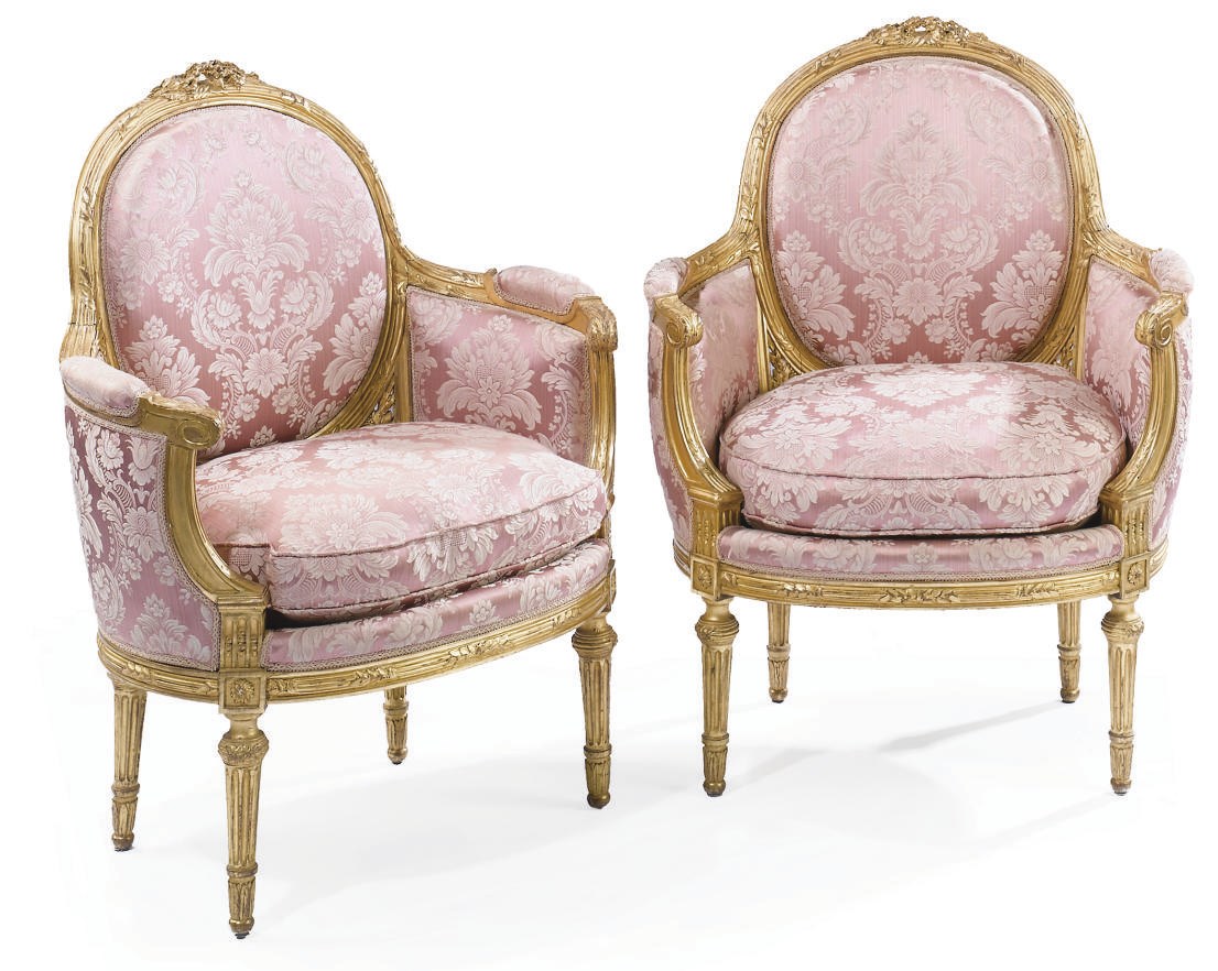 A PAIR OF FRENCH GILTWOOD BERGERES