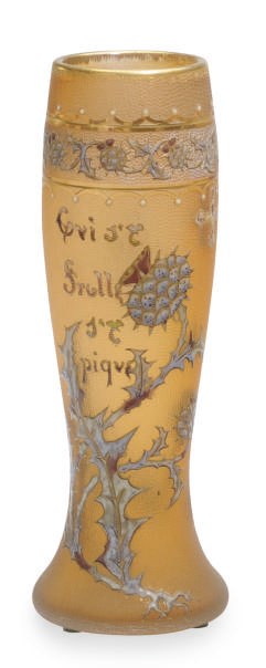A FRENCH ETCHED AND ENAMELED GLASS VASE,