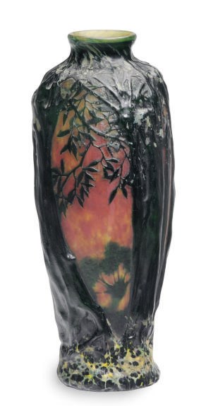 A FRENCH MOLD-BLOWN GLASS LANDSCAPE VASE,