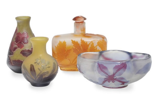 FOUR FRENCH CAMEO GLASS TABLE ARTICLES,