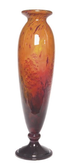 A FRENCH MOTTLED GLASS VASE,