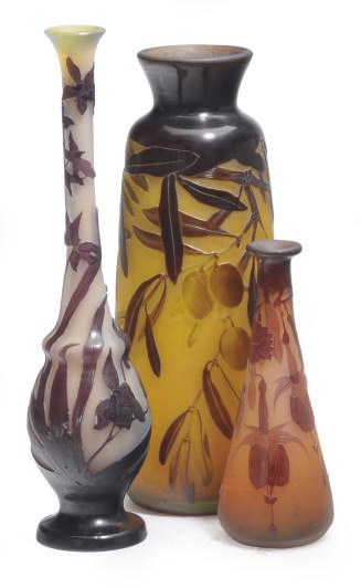 THREE FRENCH CAMEO GLASS VASES,