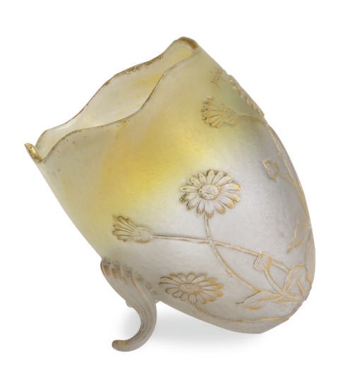 A FRENCH GILT AND ETCHED GLASS FOOTED BOWL,