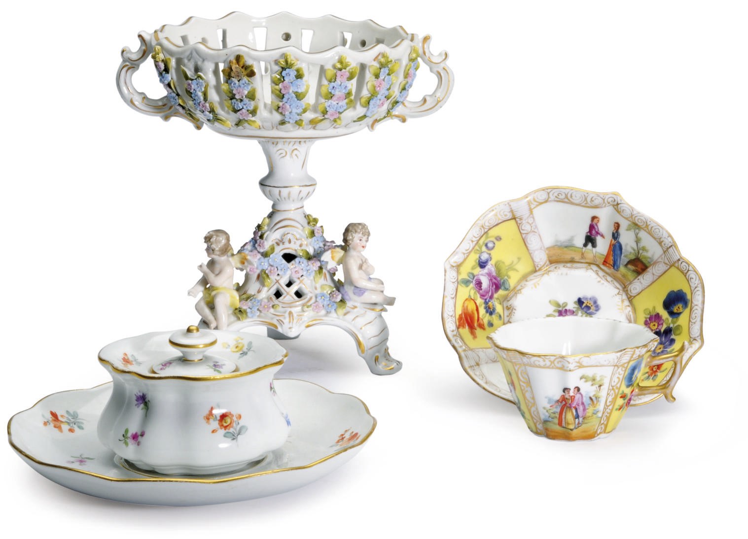 A GROUP OF GERMAN PORCELAIN TABLE DECORATIONS,