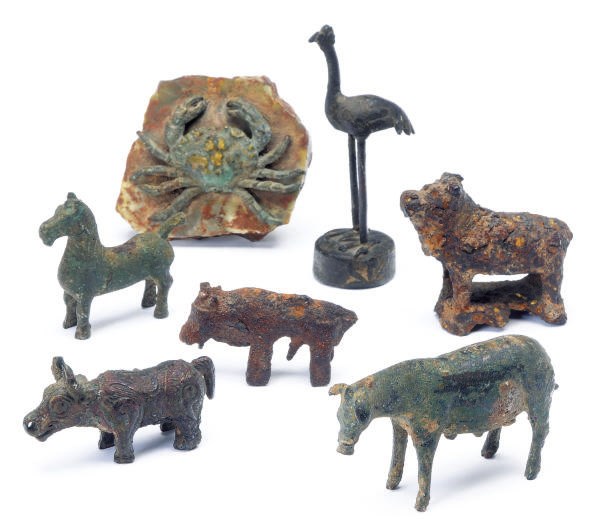 A GROUP OF CHINESE FIGURES OF BRONZE ANIMALS,